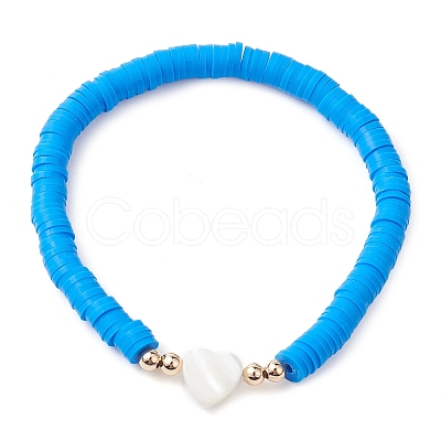 Handmade Polymer Clay with Natural Trochid Shell/Trochus Shell Beaded Stretch Bracelets for Women BJEW-JB10203-01-1