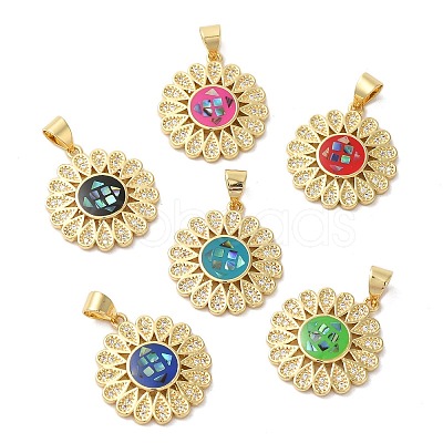 Flower Rack Plating Brass Cubic Zirconia Pendants KK-K385-61G-1