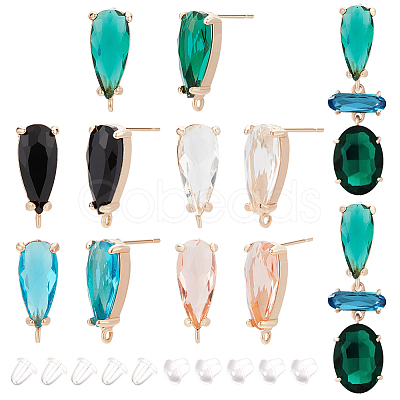 BENECREAT 10Pcs 5 Color K9 Glass Teardrop Stud Earring Findings KK-BC0011-45-1