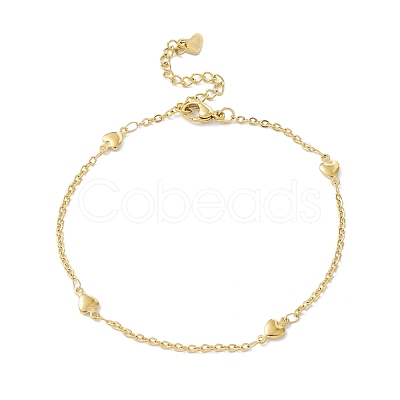 PVD Vacuum Plating 304 Stainless Steel Heart Link Anklet with Cable Chains for Women STAS-E001-18G-1