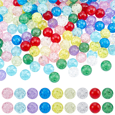 PandaHall Elite 270Pcs 9 Colors Transparent Crackle Glass Round Beads CCG-PH0001-04-1