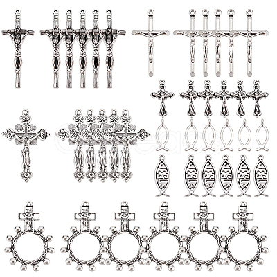 Nbeads 42Pcs 7 Style Tibetan Style Alloy Links Pendants and Pendants DIY-NB0007-70-1