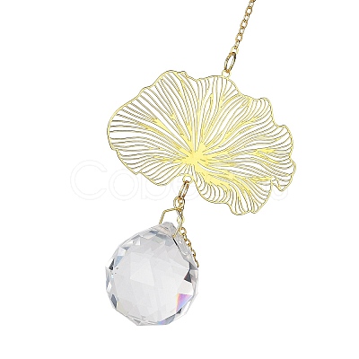 Brass Hollow Lotus Leaf Hanging Ornaments HJEW-E012-03G-02-1