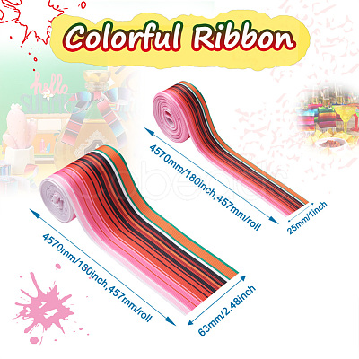 2Rolls 2 Styles Stripe Pattern Printed Polyester Grosgrain Ribbon OCOR-TA0001-37O-1