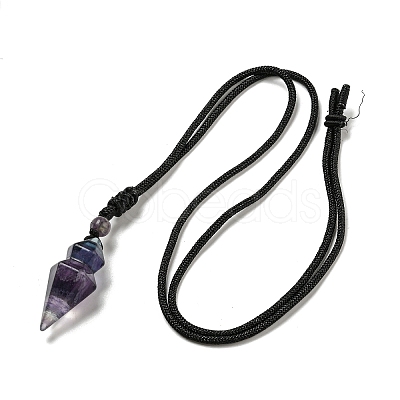 Natural Fluorite Conical Pendulum Pendant Necklace with Nylon Cord for Women NJEW-B106-01H-1