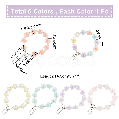 WADORN 6pcs 6 colors Candy Color Flower Beaded Bracelet Resin Pendant Decorations HJEW-WR0001-05-1