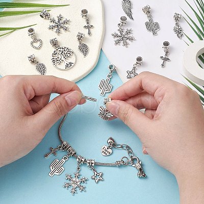 50Pcs 10 Styles Tibetan Style Alloy European Dangle Charms PALLOY-CJ0002-74-1