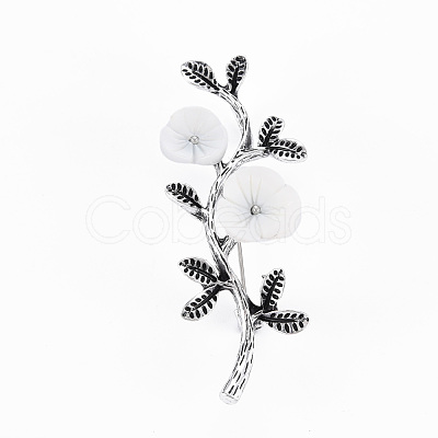 Branch and Flower Natural Shell Brooch Pin G-N333-008A-RS-1