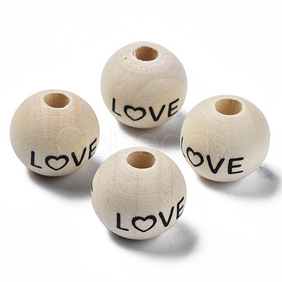 Printed Natural Wood European Beads WOOD-T019-43-1