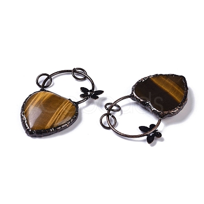 Natural Tiger Eye Heart Big Pendants G-B073-03R-03-1