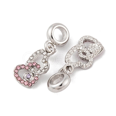 Rack Plating Alloy Crystal & Light Rose Rhinestone European Dangle Charms FIND-C055-18P-1