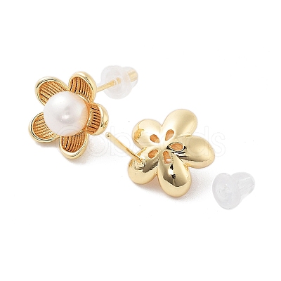 Natural Pearl Ear Studs EJEW-P256-56G-1