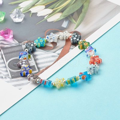 Handmade Millefiori Lampwork Beads Stretch Bracelet for Teen Girl Women BJEW-JB06847-02-1