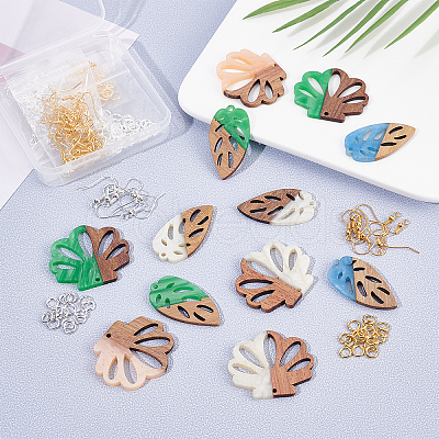 SUPERFINDINGS DIY 6 Pairs Leaf and Flower Wood Earring Makings DIY-FH0002-02-1