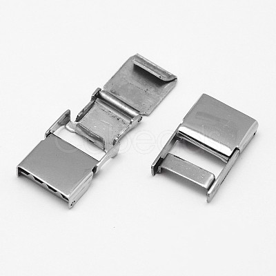 Tarnish Resistant Rectangle 201 Stainless Steel Watch Band Clasps STAS-F067-15-1