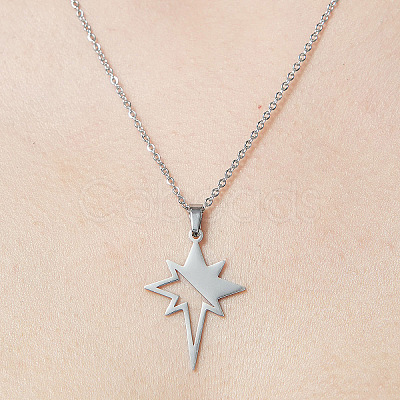 Non-Tarnish 201 Stainless Steel Hollow Star Pendant Necklace NJEW-OY001-88-1