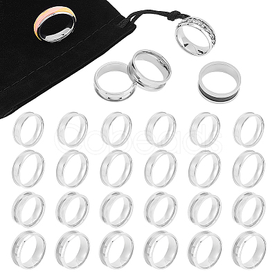 Unicraftale 24Pcs 4 Size 201 Stainless Steel Grooved Finger Ring Settings STAS-UN0048-53-1