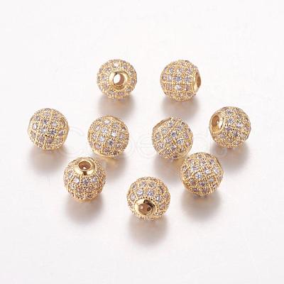 Brass Cubic Zirconia Beads ZIRC-F001-02G-1