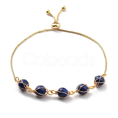 Natural Lapis Lazuli Wrapped Bracelets BJEW-A122-10A-1