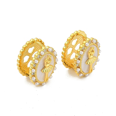 Oval with Ballerina Girl Brass Micro Pave Clear Cubic Zirconia Hoop Earrings for Women EJEW-Q391-36G-1