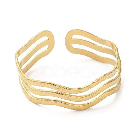 Ion Plating(IP) 304 Stainless Steel Wave Open Cuff Bangles BJEW-L682-008G-1