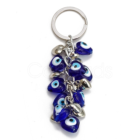 Heart with Evil Eye Lampwork Pendant Keychains PW-WG18858-03-1