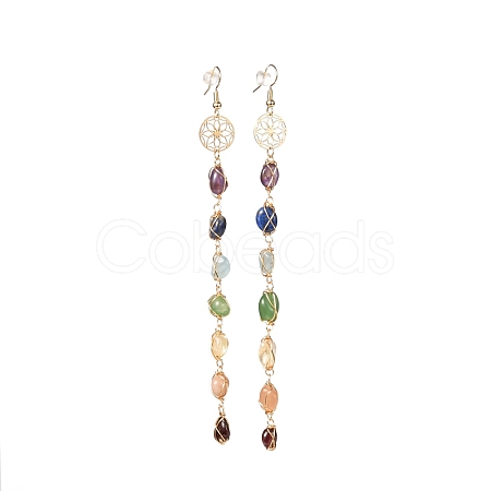 Natural Gemstone Nuggets Beads Dangle Earrings EJEW-JE04667-1