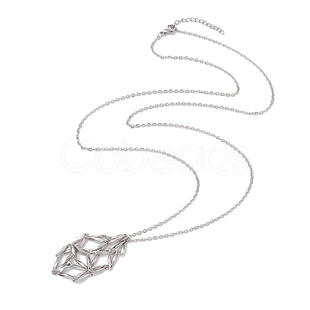 Crystal Stone Cage Pendant Necklaces NJEW-JN04757-04-1