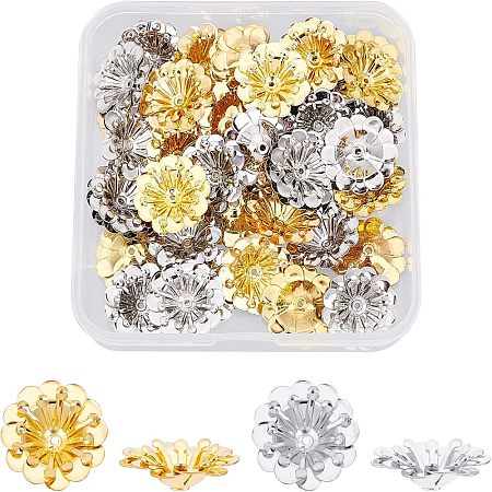 SUPERFINDINGS 40Pcs 2 Colors Multi-Petal Brass Bead Caps KK-FH0002-43-1