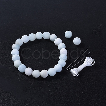 Natural Aquamarine Round Beads Stretch Bracelets BJEW-JB04174-01-1
