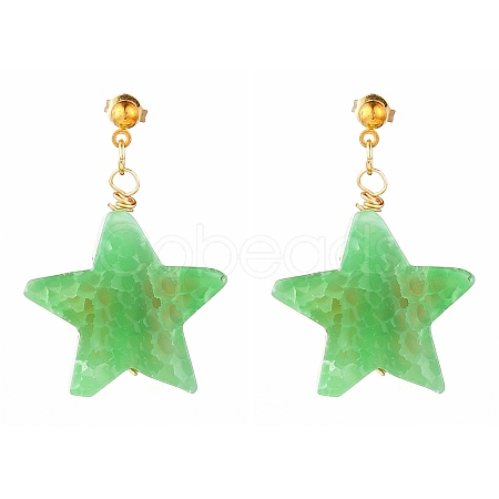 Natural Agate Star Dangle Stud Earrings EJEW-JE04420-02-1