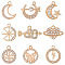 SUPERFINDINGS 54Pcs 9 Style Alloy Pendants, with Crystal Rhinestone, Cadmium Free & Lead Free, Tree & Butterfly & Moon & Heart & Lightning Bolt, Light Gold, 14~23x14~26x2~3.5mm, Hole: 1.8~2.2mm, 6Pcs/style