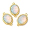 Synthetic Opal Connector Charms, Rack Plating Brass Oval Links, Golden, Pink, 18x11x5mm, Hole: 1.4mm