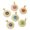 Flower Rack Plating Brass Cubic Zirconia Pendants, with Enamel & Shell, Long-Lasting Plated, Lead Free & Cadmium Free, Real 18K Gold Plated, Mixed Color, 21x18x2mm, Hole: 5x4mm