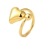 Heart Brass Finger Rings for Women, Real 18K Gold Plated, 19.5mm, Inner Diameter: 19.2mm