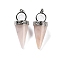 Natural Rose Quartz Pendants, with Rack Plating Brass Findings, Lead Free & Cadmium Free, Cone, 46~47x18mm, Hole: 7x5mm