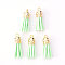 Faux Suede Tassel Pendant Decorations, with CCB Plastic Cord Ends, Light Gold, Aquamarine, 33~35x10mm, Hole: 2.5mm