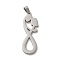 Non-Tarnish 304 Stainless Steel Pendants, Laser Cut, Infinity with Couple Charm, Stainless Steel Color, 36x13x1mm, Hole: 6x3mm