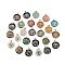 Natural & Synthetic Mixed Gemstone Flat Round Pendants, Tree of Life Charms with Rack Plating Platinum Tone Brass Snap on Bails, Cadmium Free & Lead Free, Mixed Dyed and Undyed, 30.5~32x25~25.5x6.5~7.5mm, Hole: 4.5x3.5mm