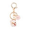 Chinese Style Alloy Enamel Keychains, with Iron Lobster Clasp and Rings, Cat with Flower, WhiteSmoke, 9.15cm