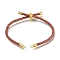 Braided Cotton Cord Slider Bracelet Making, with Rack Plating Brass Findings, Real 18K Gold Plated, Brown, 8-5/8x1/8 inch(22x0.3cm), Hole: 2mm