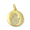 Brass Micro Pave Cubic Zirconia Pendants, Real 18K Gold Plated, Hamsa Hand Charms, Clear, 15x13x1.5mm, Hole: 3mm