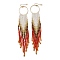 Bohemia Woven Glass Seed Bead Dangle Earrings, Tassel Chandelier Iron Earrings for Women, Red, 145~150mm