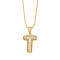 Brass Micro Pave Cubic Zirconia Pendant Necklaces, Golden, Letter T, 16.54 inch(42cm), Pendant: 24~30x13~22mm