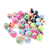 Handmade Flower Pattern Polymer Clay Round Beads CLAY-CJ0001-10-2