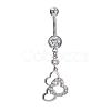 Piercing Jewelry Real Platinum Plated Brass Rhinestone Heart to Heart Navel Ring Belly Rings AJEW-EE0001-70A-1