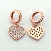 Brass Micro Pave Cubic Zirconia Large Hole European Dangle Heart Charms ZIRC-N009-01RG-1