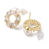 Ring Natural Pearl Stud Earrings with Brass Micro Pave Cubic Zirconia and 925 Sterling Silver Pins EJEW-P256-88G-2