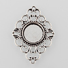 Antique Silver Tibetan Style Alloy Filigree Rhombus Cabochon Connector Settings X-TIBE-M022-08AS-1