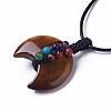 Adjustable Natural Tiger Eye Double Horn Pendant Necklace with Wax Cord for Women NJEW-B086-01E-3